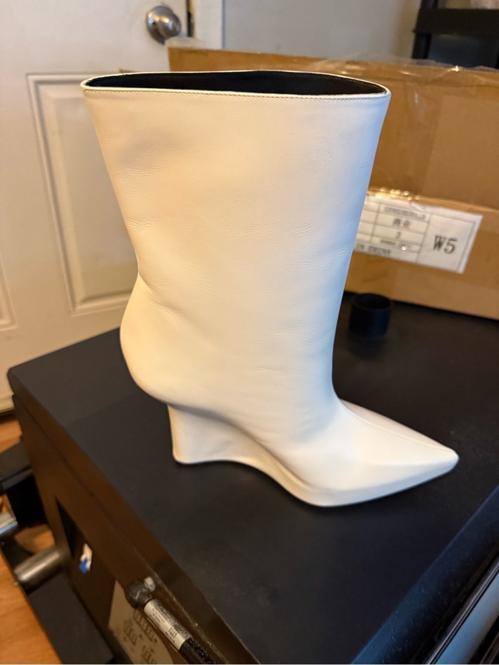 Givenchy White Pointed Wedge Mid-Calf Boot